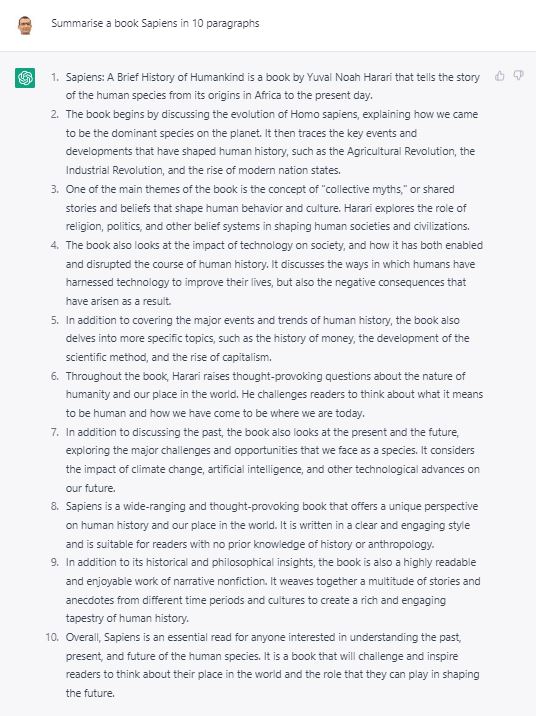 ChatGPT-Summarize-Sapiens-Book